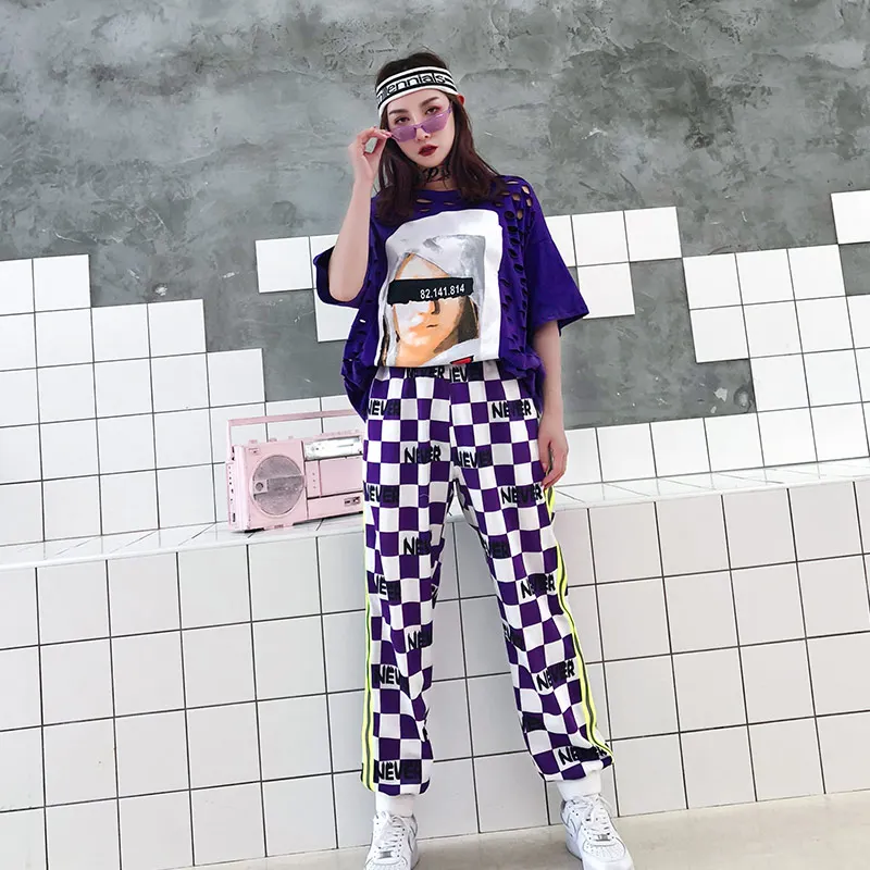 Тренд сеттер 2018 весенние модные клетчатые шаровары женские Сияющие тесьма хип