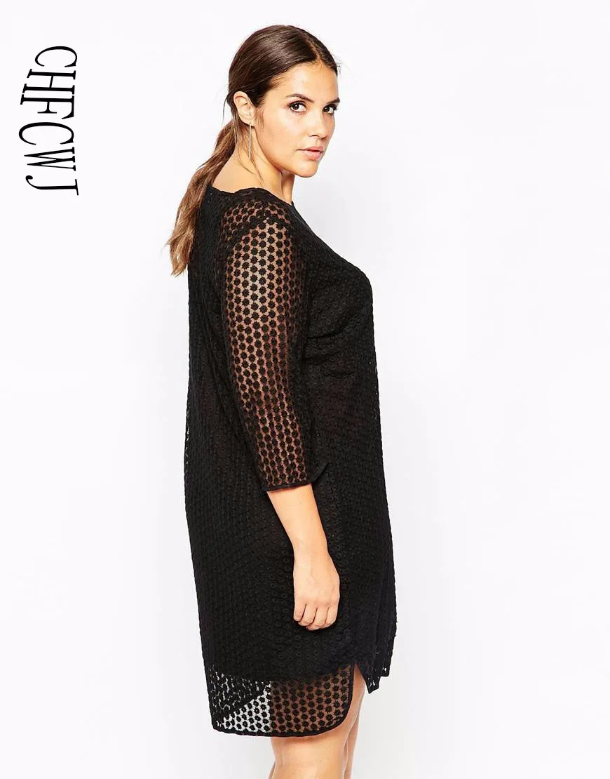 Новинка 2017 года женские плюс Размеры прямое платье в горошек три четверти и до