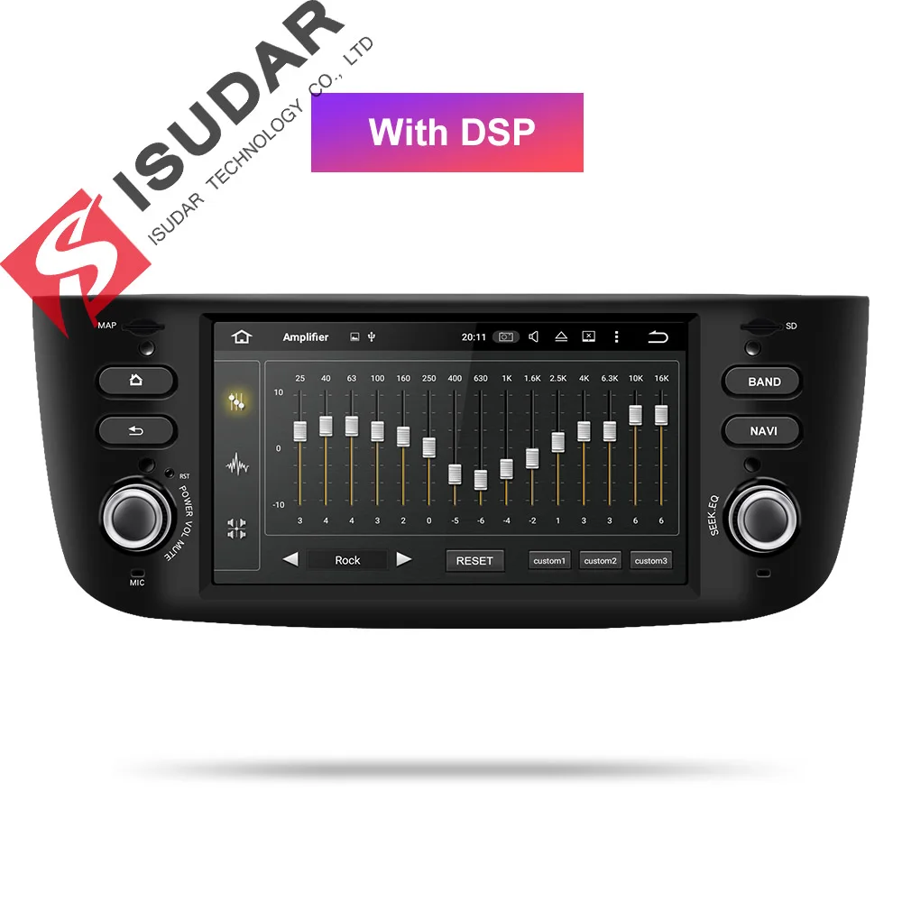 Isudar Автомобильный мультимедийный плеер 1 Din Android 9 для Fiat/Linea/Punto 2012- gps DVD Automotivo радио FM четырехъядерный DSP USB DVR - Цвет: With DSP