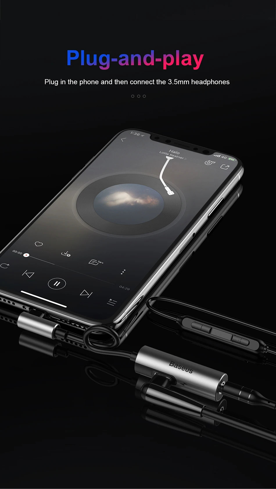 Аудио кабель для iPhone XS Max XR разветвитель для наушников кабель для Lightning до 3,5 мм Aux разъем для наушников музыкальный адаптер для iOS
