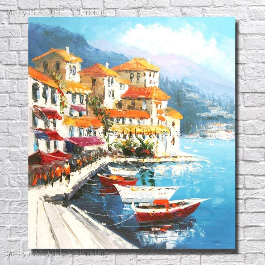 

Blue Sea and Boat Wall Picture Nice Design Home Decor Wall Paintings Art Free Shipping 100% Hand Paint