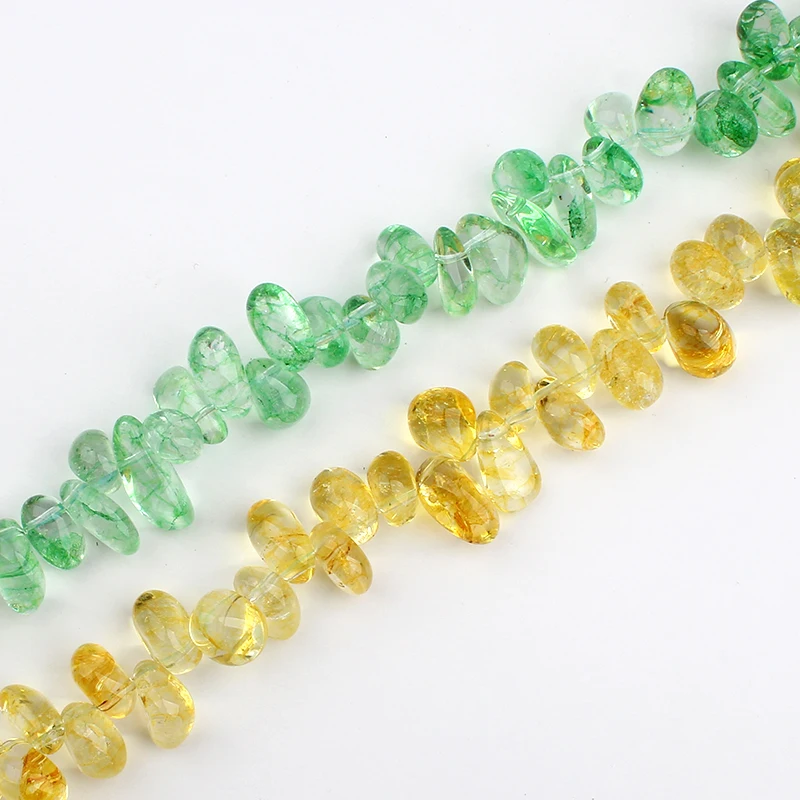 Полная нить овальный Nugget окрашенный зеленый желтый кристалл кварцевая галька
