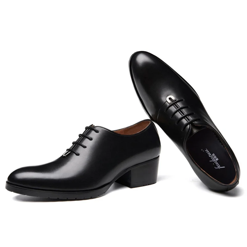 Модные Мужские модельные туфли с острым носком на высоком каблуке оксфорды из