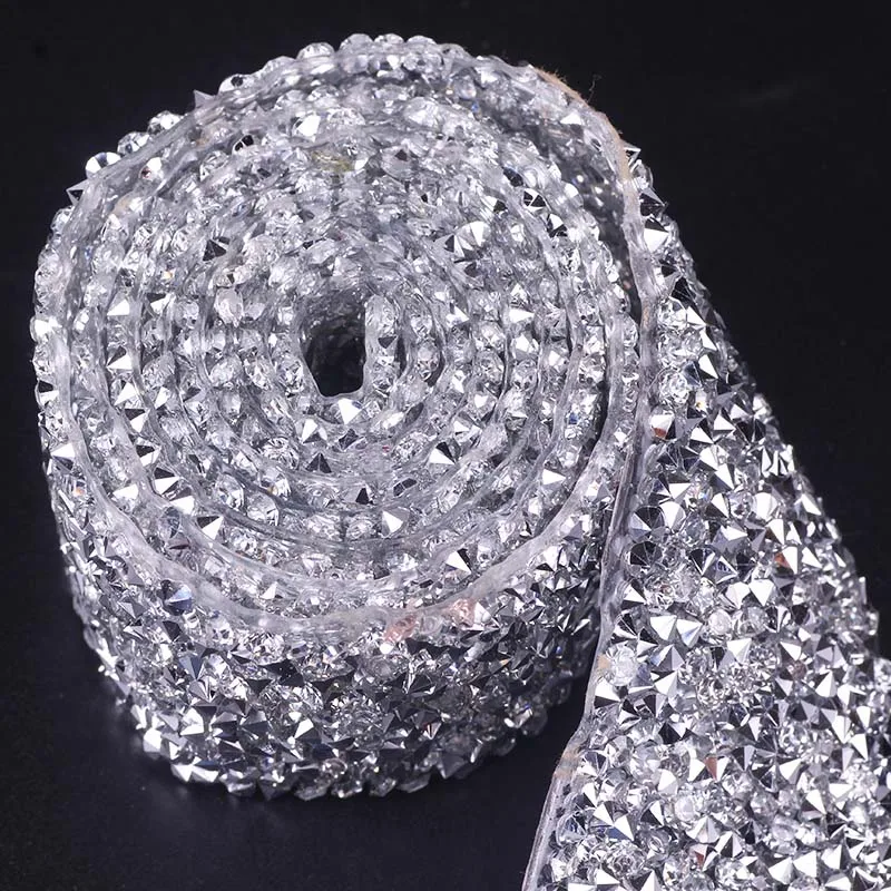 Праджня 1 ярд 3 см в ширину серебро Кристалл Стразы цепочки Hot Fix Блеск ткани для