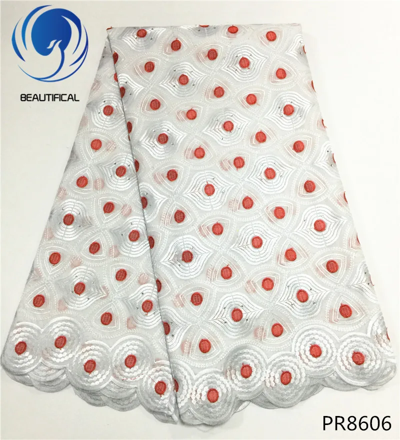 Beautifical высокое качество отбеленный хлопок кружева с камнями Швейцарский