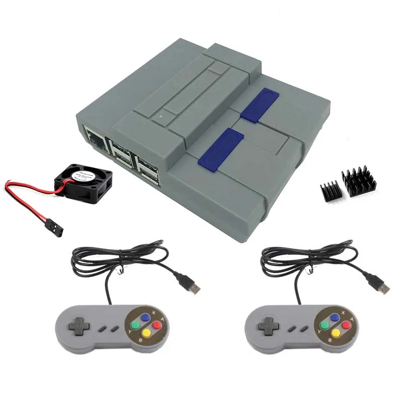Чехол Raspberry Pi 3 B+ Mini NES style+ крутой вентилятор+ игровая ручка 2 шт.+ теплоотвод+ для Raspberry Pi 3B/3B
