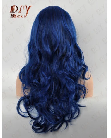 free shipping ePcket (USPS) Blue Fluffy Stylish 24&quot Long Curly Wig Cosplay Heat Resistant Full Hair Wigs |