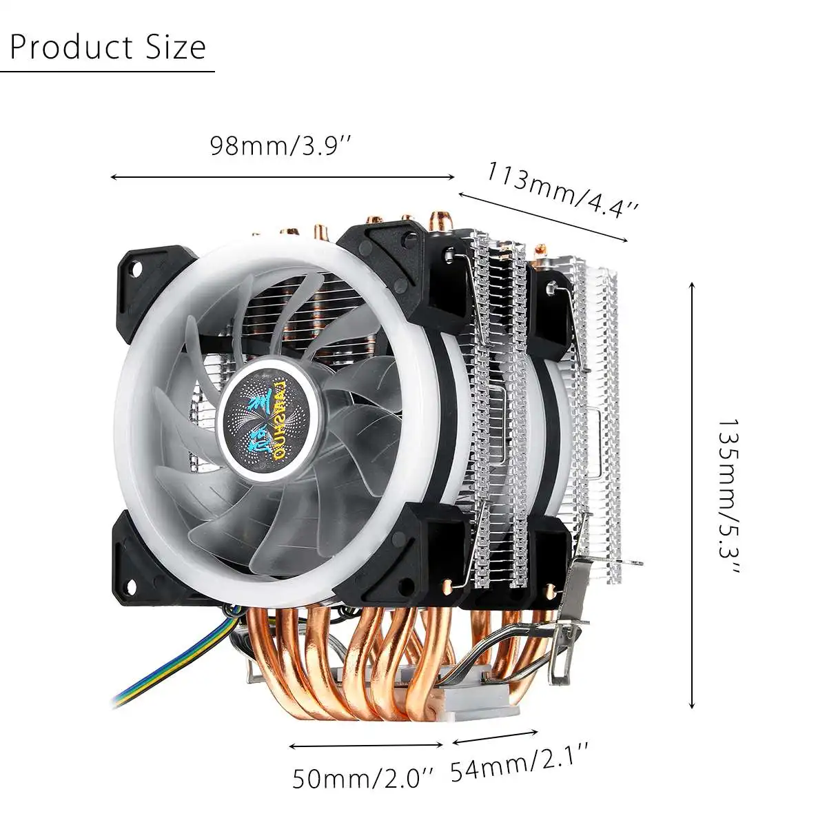 

4Pin 6 Heatpipe Dual CPU Cooler RGB LED Cooling Fan Quiet Heatsink for Intel 775/1150/1151/1155/1156/1366 All for AMD