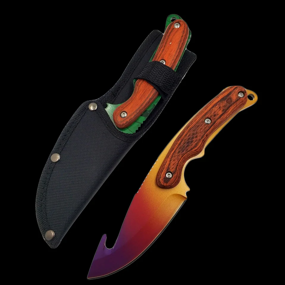 Настоящий тигровый нож для зубьев CS GO Gut knife s Counter Strike, тактические прямые охотничьи ножи, походная оболочка, нож для выживания, цветной нож
