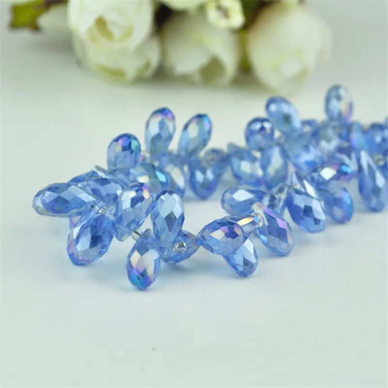 100pcs/lot 6x12mm Light Blue AB Teardrop Beads Faceted Crystal Glass For Jewelry Making Loose Craft Bracelet DIY | Украшения и