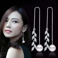100 925 sterling silver fashion pearl crystal flower ladies tassels stud earrings jewelry anti allergy for women drop shipping