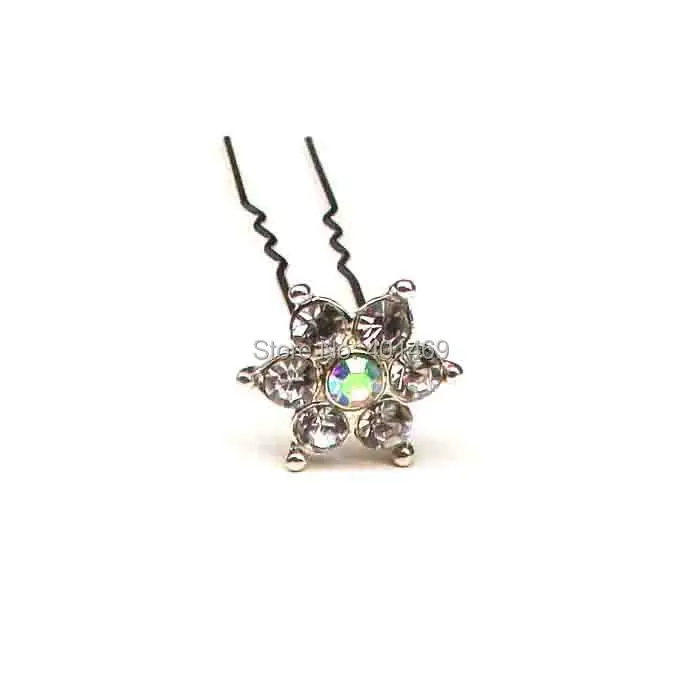 

New prom hair jewelry 12Pcs lot AB crystals 20mm metal floral charm hair fork accessories