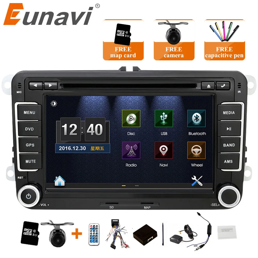 Eunavi 2 DIN 7 ''dvd плеер автомобиля Радио Стерео gps навигации для Volkswagen Golf Polo Jetta Touran
