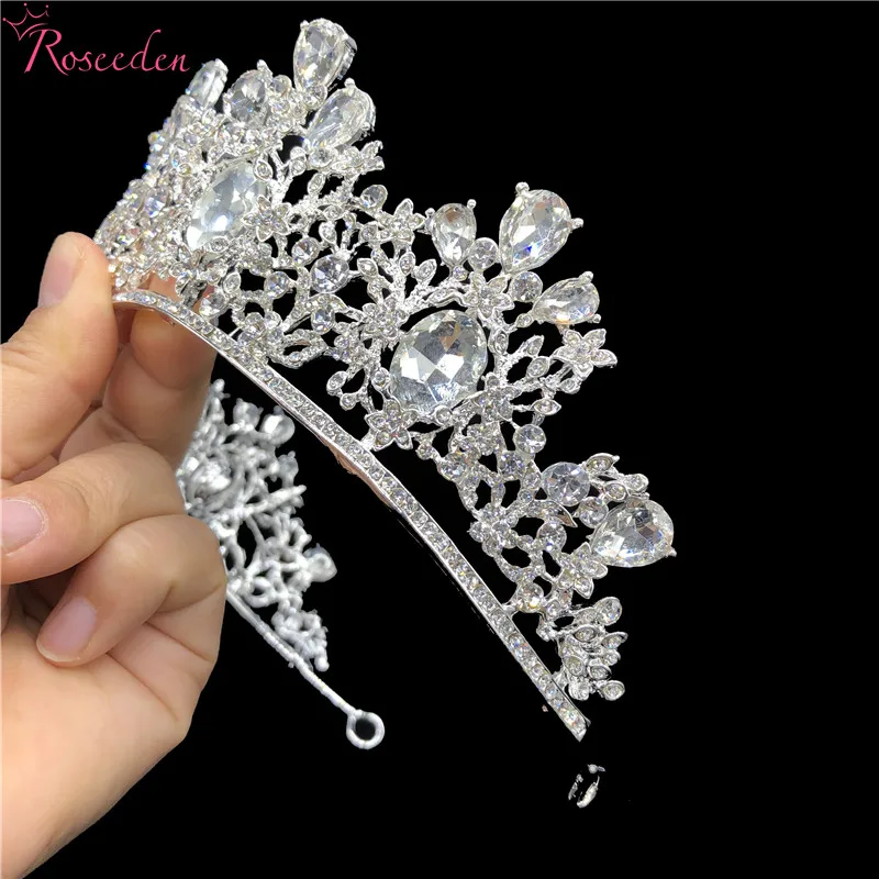 

luxury Silver Color Big Crystal Tiaras Rhinestone Pageant Crowns Baroque Wedding Hair Accessories RE3400