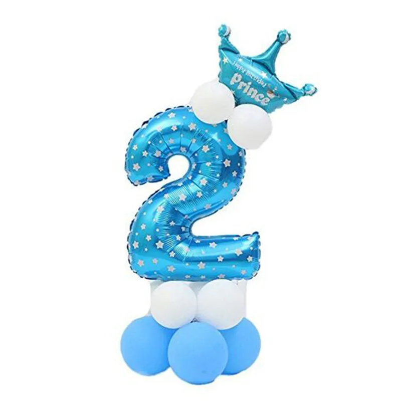 Blue2 Розовые воздушные шары с цифрами, шары из фольги с короной, вечерние украшения для мальчиков и девочек, украшения для детского дня рождения, украшения для вечеринки, голубые шары с цифрами - Цвет: Blue2