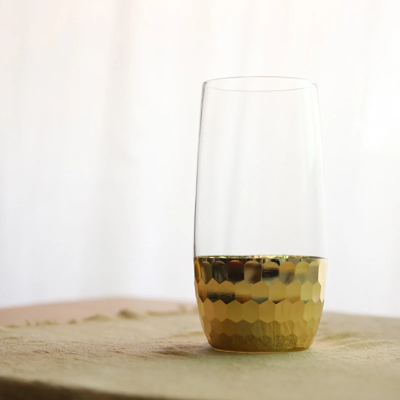 Water Glass Transparent Cup Tumbler Golden Bottom Crystal Wine Big Round Mouth Ice Juice Drink-ware Gold Whiskey | Дом и сад