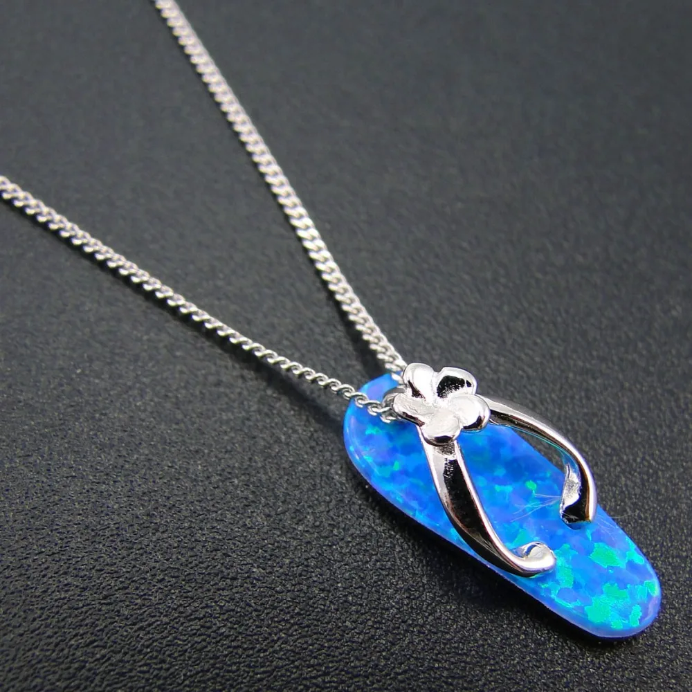 

High Quality 925 Sterling Silver Hawaiian Dainty Jewelry Blue Opal Flip flop Slipp Pendants Necklace for Women Without chain