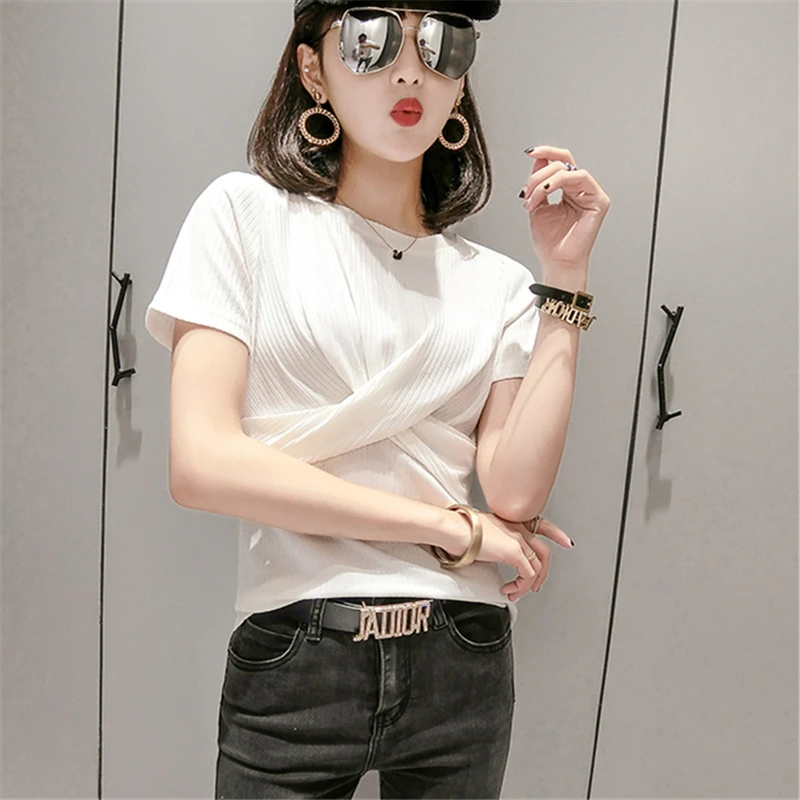 Новинка лета 2019 модная яркая шелковая футболка Женская облегающая с круглым