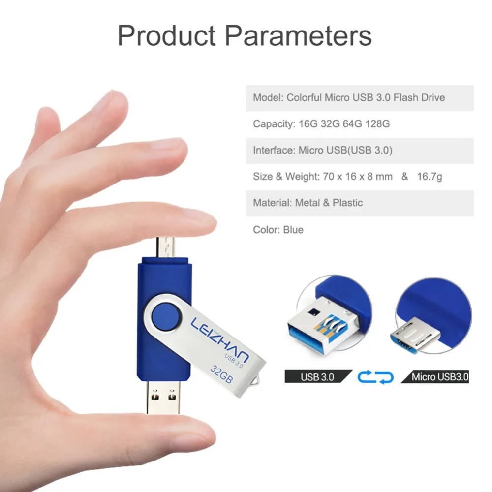 Флеш накопитель LEIZHAN 128 ГБ usb 3 0 android флеш фотофлешка для Galaxy S7/S6/S5/S4/S3 64 32 16 8 micro memory