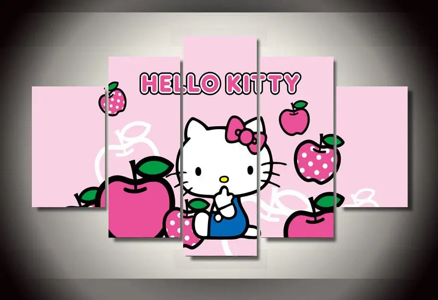 Обрамленный Печатный мультфильм hello kitty групповая Картина Настенная живопись