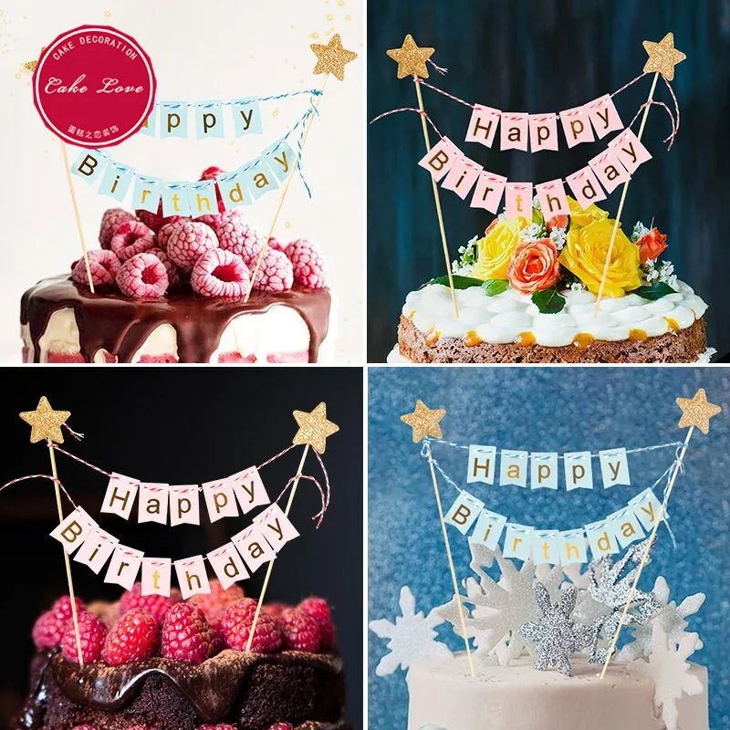 1 Set Happy Birthday Cake Topper Cupcake Toppers Flag Banner 1st Decoration Baby Shower Boy Girl Wedding Party | Дом и сад