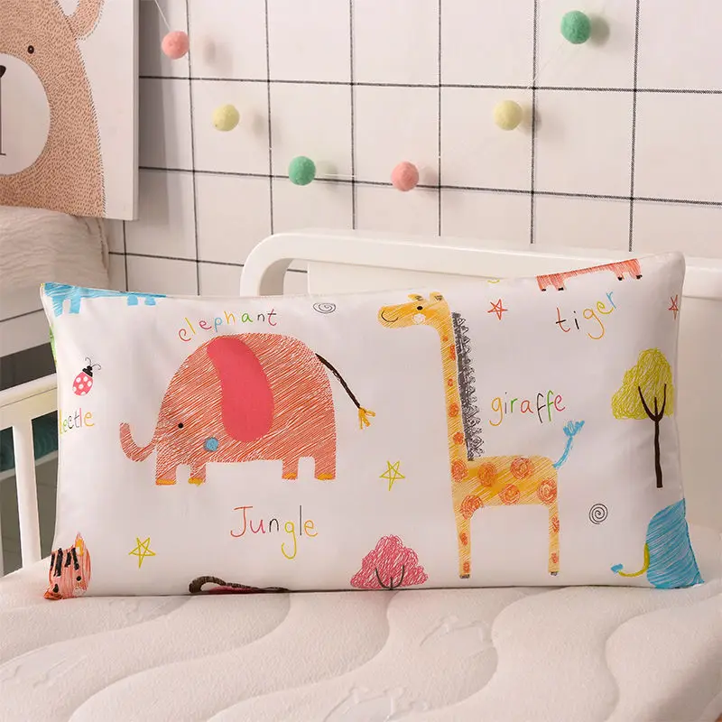

4 Colors Cartoon Cotton Kids Pillow Soft Washable Baby Sleeping Head Cushion Lengthen Rectangle Toddler Pillow Portable Headrest