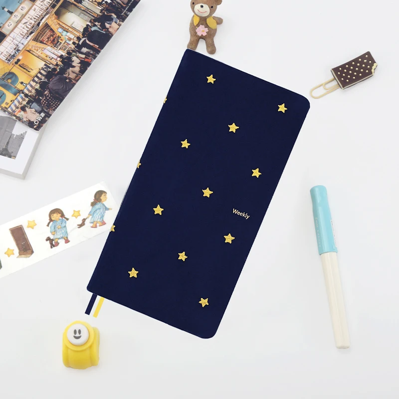 weekly Kinbor Kawaii Stars Student's A5/A6 Notebook Travel Journal Diary Weekly Planner Notepad Agenda School Office Supplies - Цвет: weekly