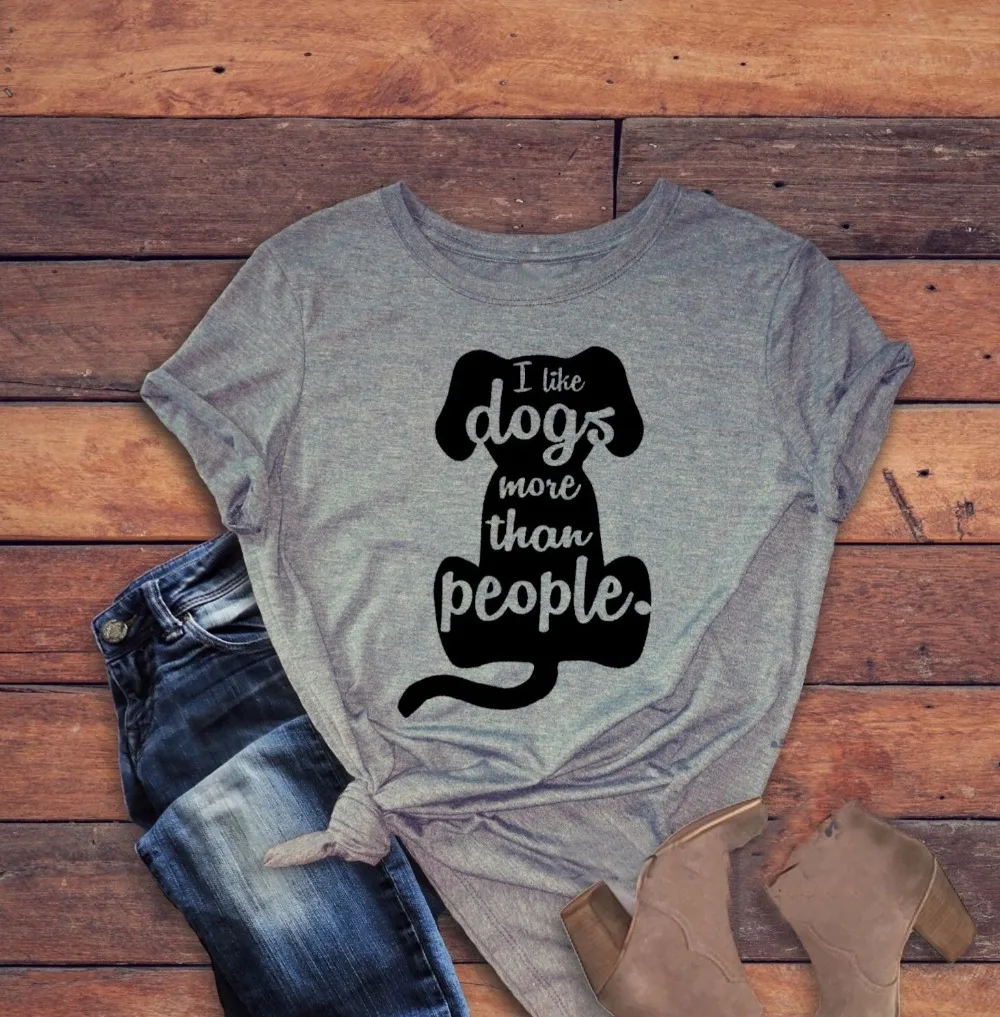 

Футболка женская с надписью «I like dog more than people»