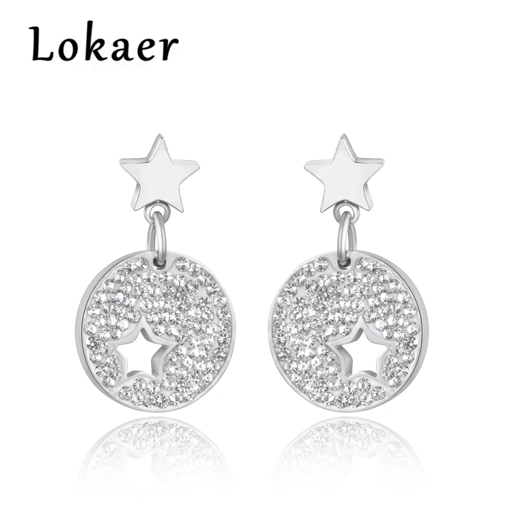 Lokaer, черные, белые, со стразами, простые круглые серьги из титановой стали, розовое золото, женские серьги-гвоздики, Brincos E180190400R - Окраска металла: Silver White