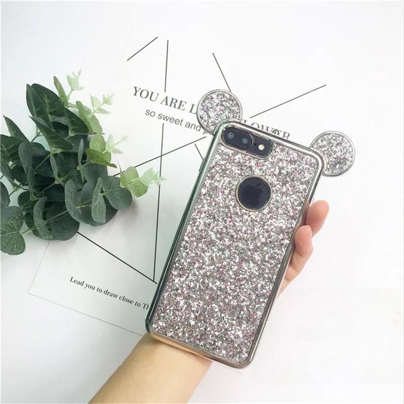 Роскошный мультфильм анимация 3D Уши мягкий чехол для телефона для iPhone XS Max X XR 5 5S SE 6 S 6s 7 8 6Plus 7Plus 8Plus чехол с блестками