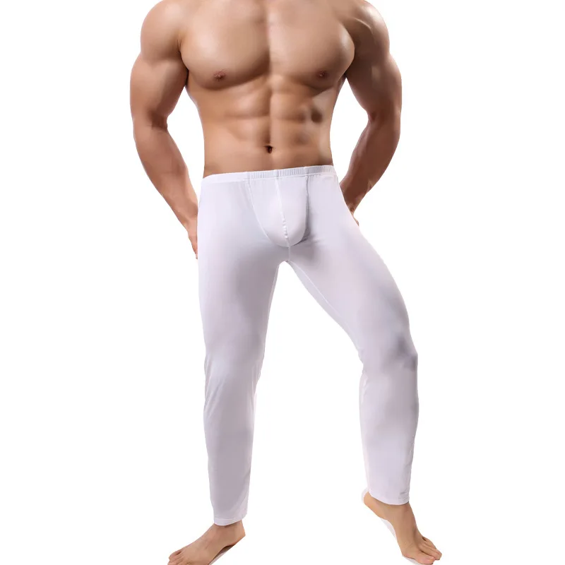 white Мужские брендовые сексуальные кальсоны Homme Lce, шелковые домашние пижамы, леггинсы, штаны для спортзала, спортивные обтягивающие штаны, лосины, нижнее белье - Цвет: white