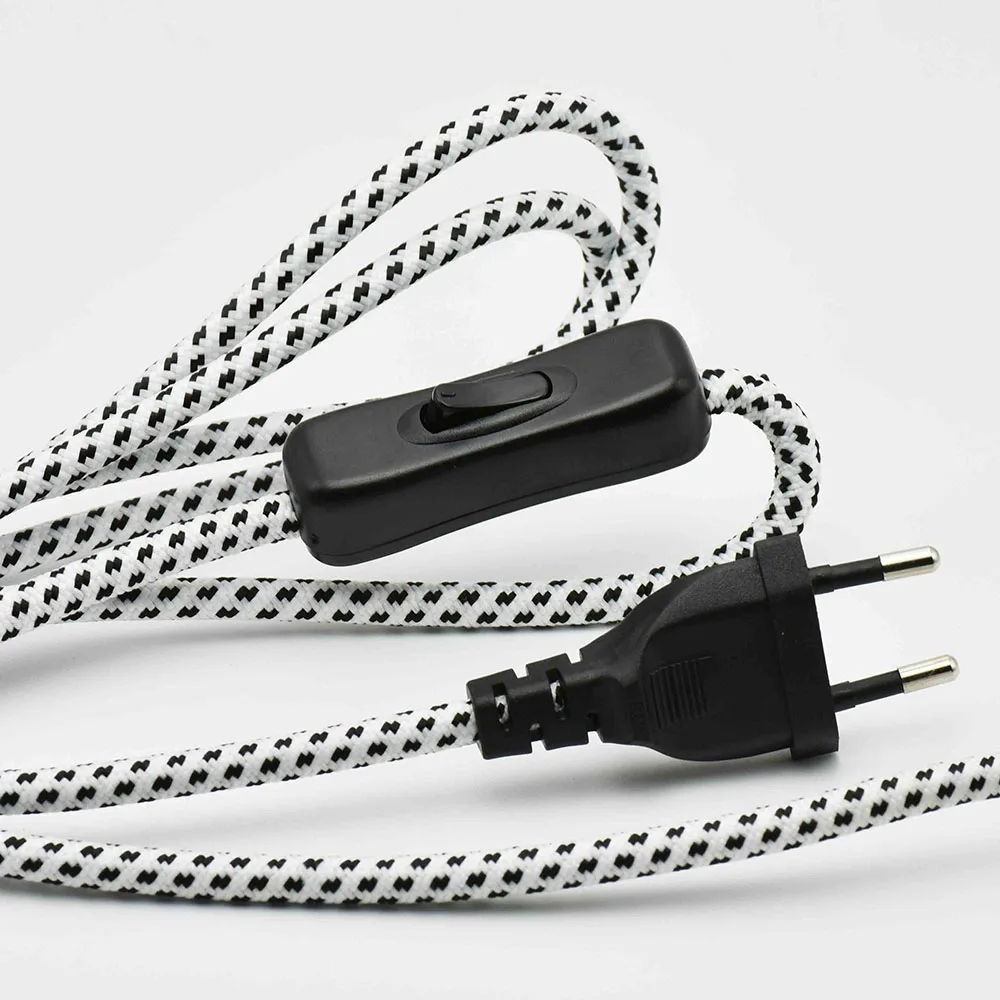 E27 лампа Разъем EU Plug Мощность шнур с выключателем круглые светодиодные лампы ткань Электрический провод лампы кабель переключателя гибкий кабель для светодиодный лампы базы держателей 2 м - Цвет: WB without socket