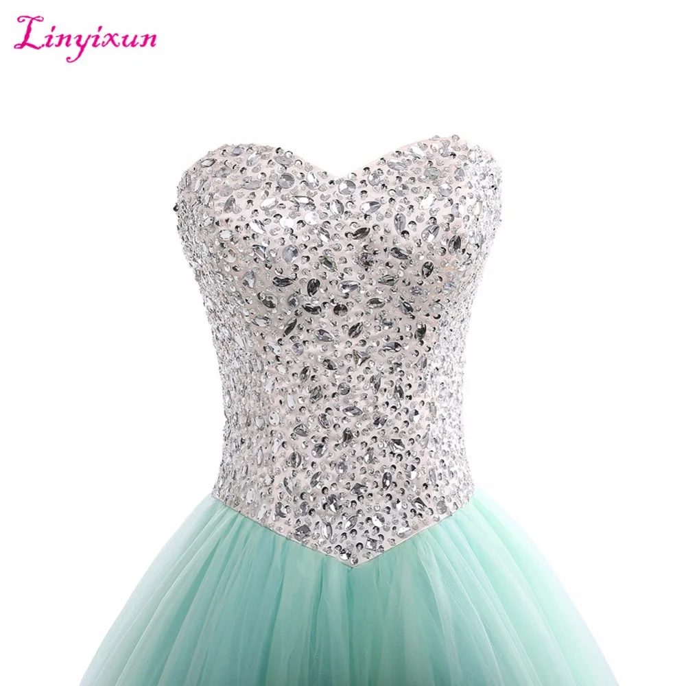 Linyixun Real Photo Cheap Mint Green Quinceanera Dresses Ball Gowns 2017 Crystal vestidos de 15 anos Sweet 16 Prom | Свадьбы и