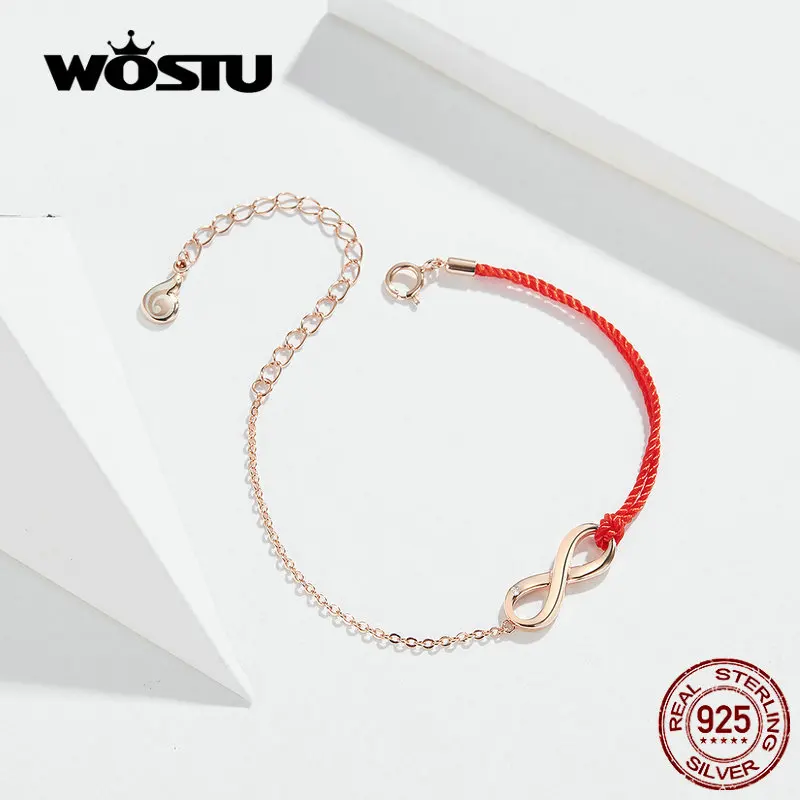 WOSTU Красный& Golede двойной цвет символ бесконечности браслет Настоящее 925 пробы серебряный браслет дизайн CTB015