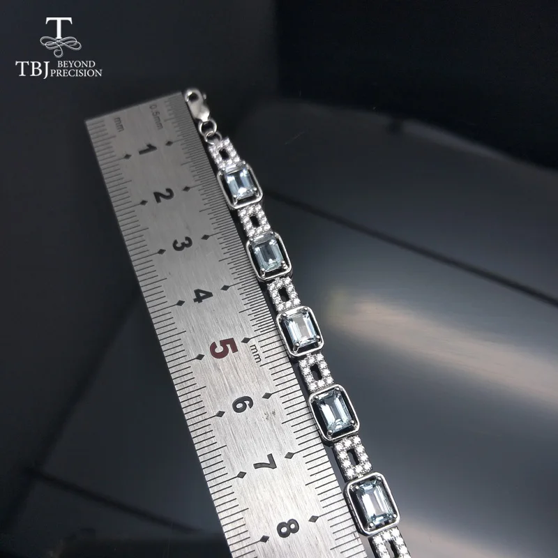 TBJ натуральный бразильский светильник 4.7ct вверх Аквамарин драгоценный браслет с
