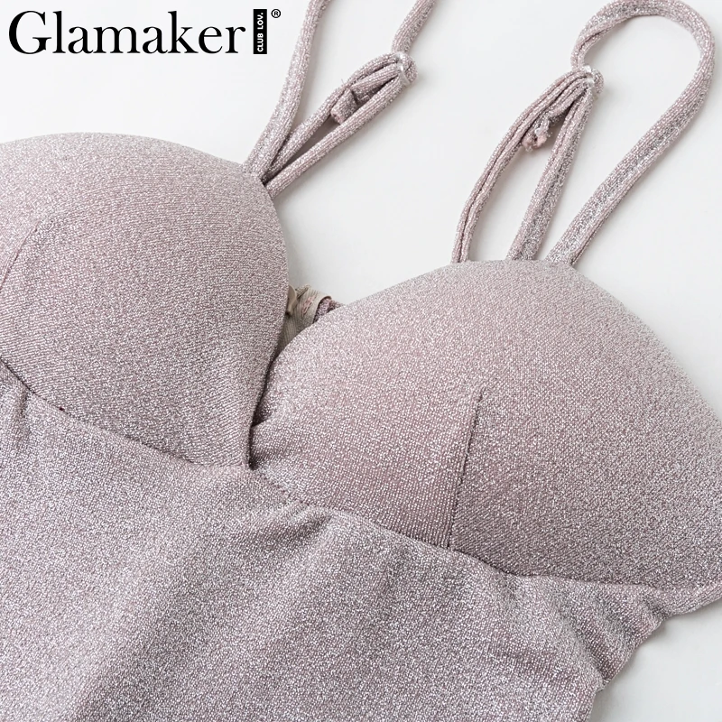 Glamaker люрекс без рукавов пляжное платье Для женщин bodycon Серебряный длинное