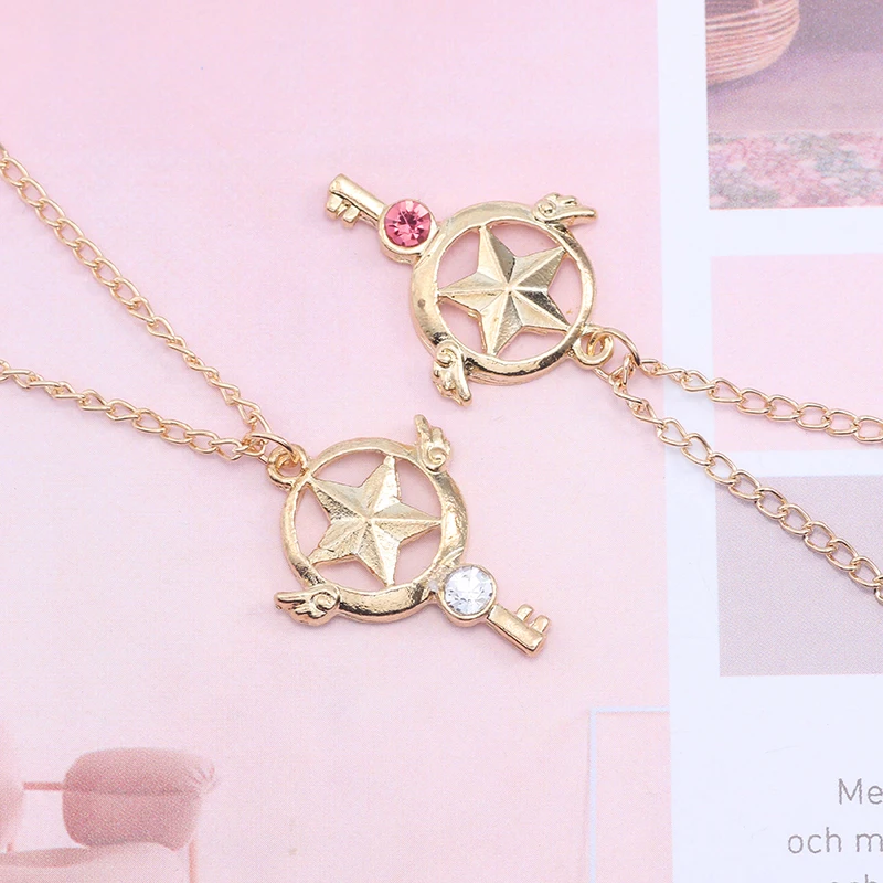 Anime Cardcaptor Sakura Necklace Women Cartoon Gold Metal Rhinestone Card Captor Sakura Kinomoto Star Necklaces Pendants Colar