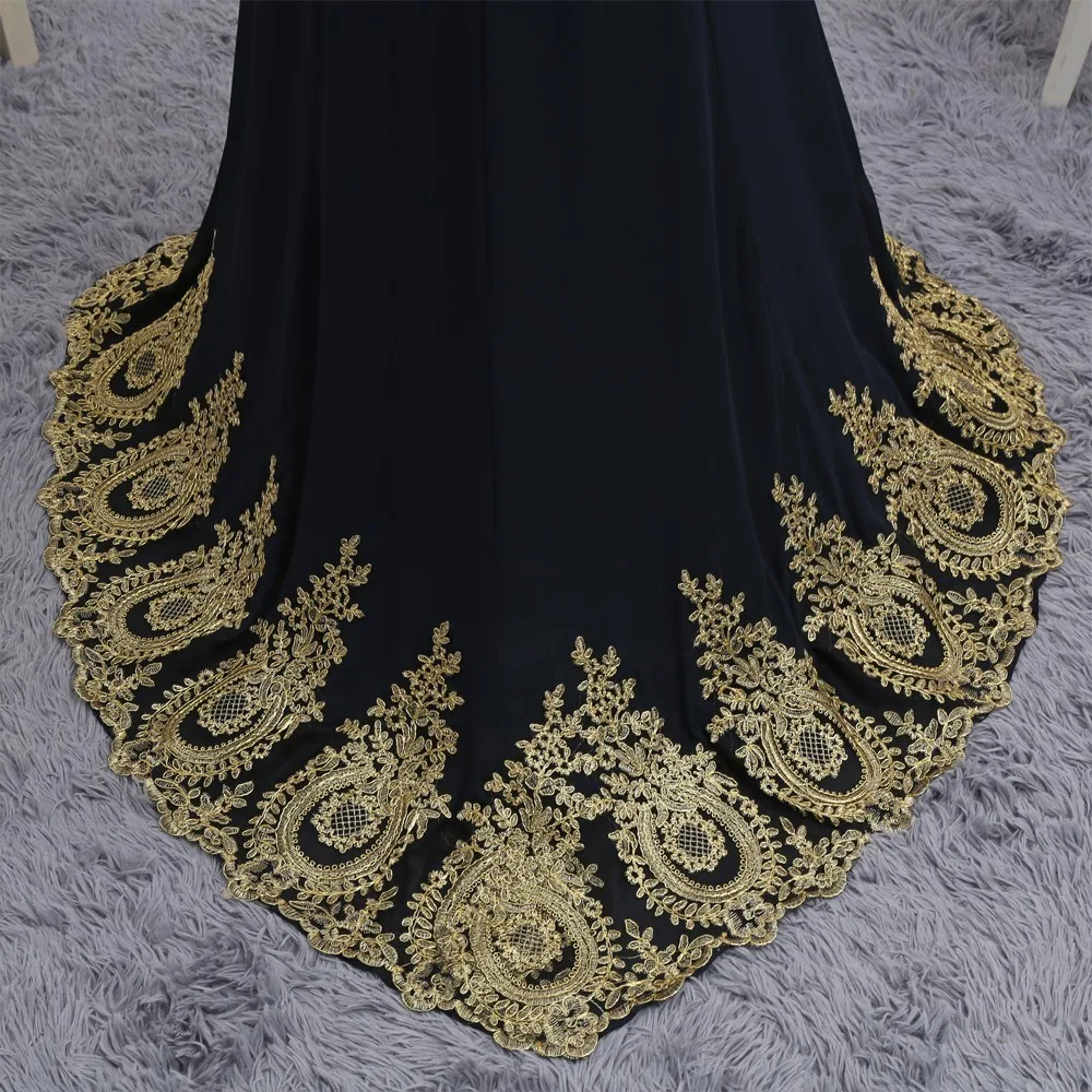 

Muslim Evening Dresses Mermaid Long Sleeves Chiffon Appliques Lace Elegant Long Evening Gown Prom Dress Prom Gown