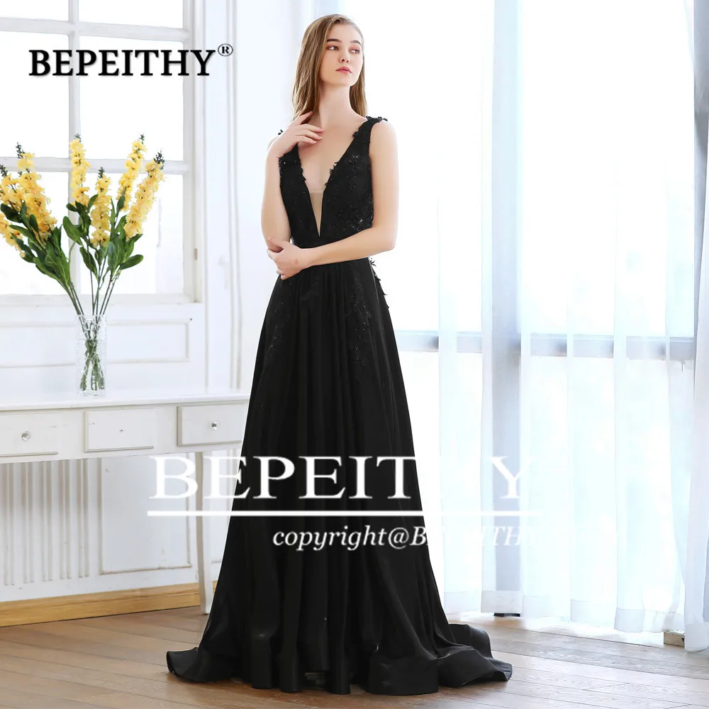 BEPEITHY Сексуальное Черное длинное вечернее платье с открытой спиной Вечерние