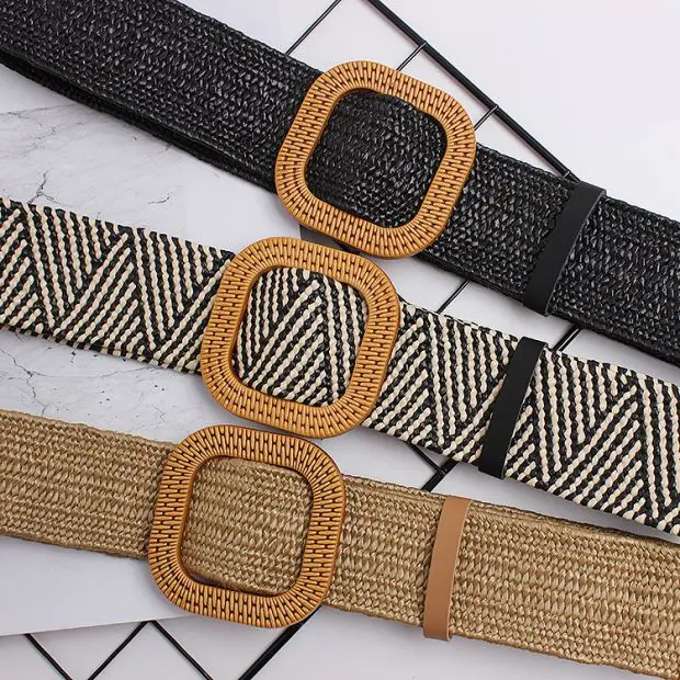 Женский 2019 летний пояс вязальные пояса квадратная деревянная Пряжка пляжное