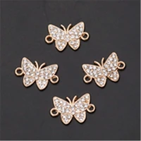 6pcs handmade rhinestone kc golden butterfly alloy connectors for fashion bracelet necklace diy metal jewelry charm makings a987