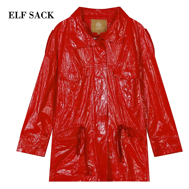 ELFSACK осеннее Новое Женское пальто с отложным воротником и длинным рукавом, женские куртки, однотонная Повседневная Свободная модная верхняя одежда, женские куртки
