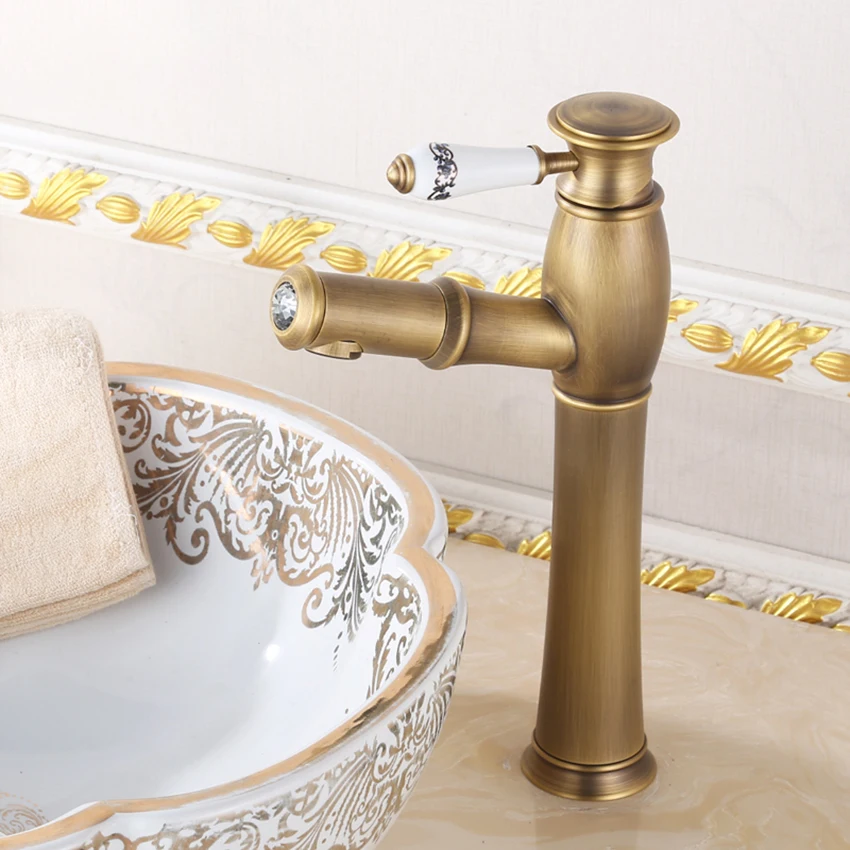Античный латунный выдвижной смеситель для раковины домашний горячей/холодной