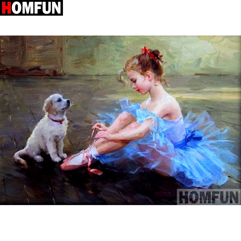 

HOMFUN Full Square/Round Drill 5D DIY Diamond Painting "Girl dog" Embroidery Cross Stitch 3D Home Decor A13162