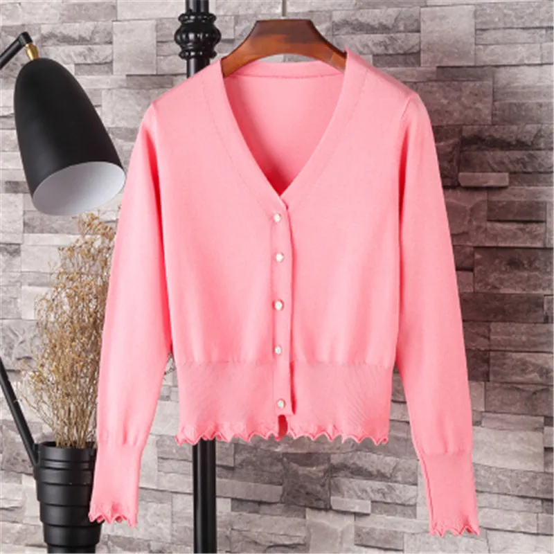 Женский вязаный кардиган на пуговицах короткий женский свитер с длинным рукавом