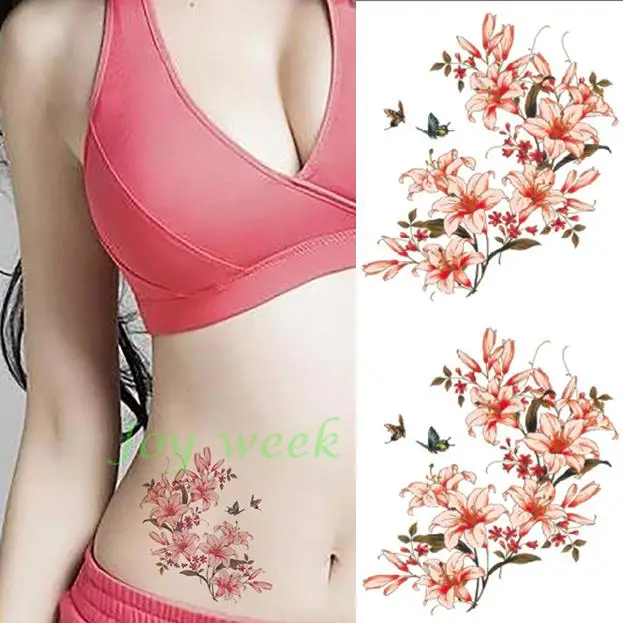 Waterproof Temporary Tattoo Sticker blue peony rose lotus plum flowers tatto stickers flash tatoo fake tattoos for women girl 17 | Красота и