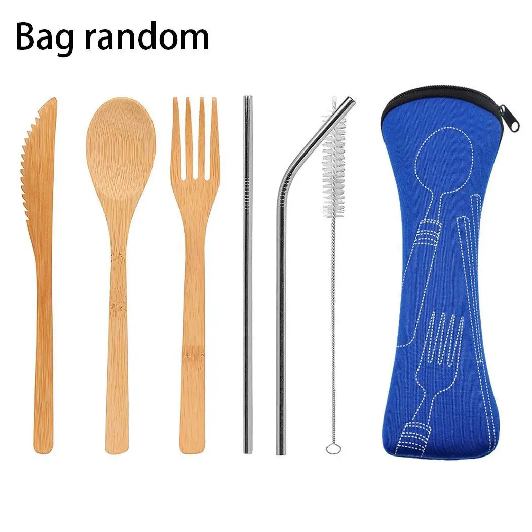 6 шт. портативный домашний бамбуковый набор столовых приборов для дома открытый