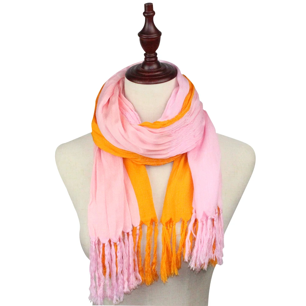 190*60 см женский цветной шарф морщинки банданы головные уборы кисточкой шарфы