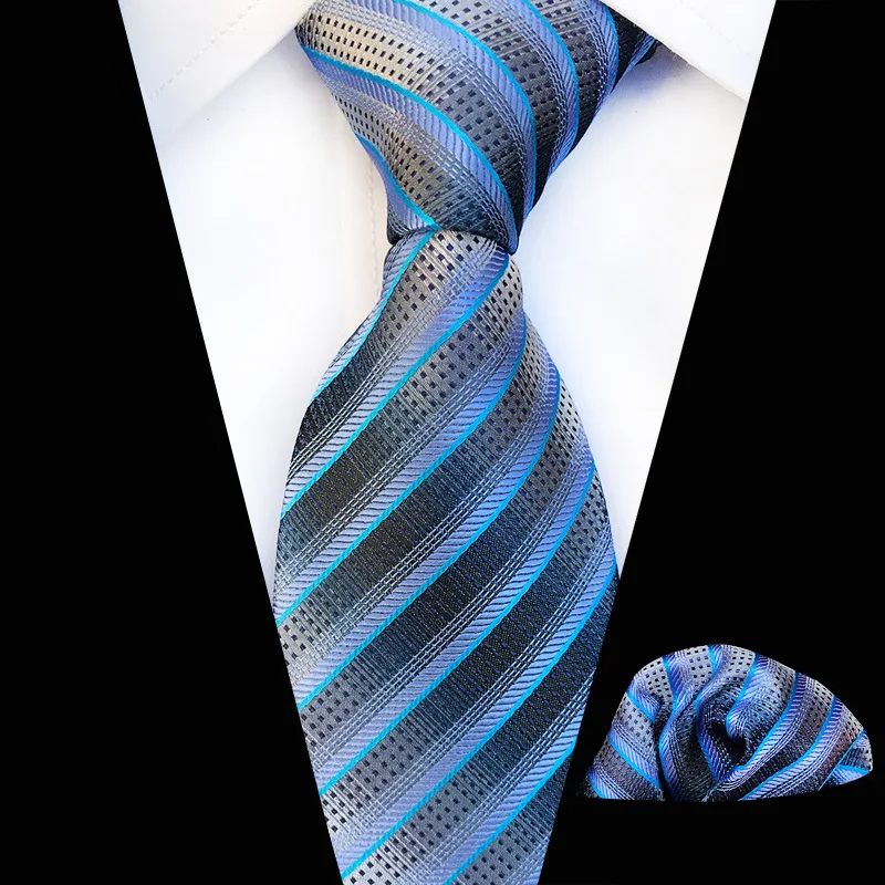 New Clasic Grey Black White Tie for Men Silk Fabric Jacquard Woven Hanky Set Designer Fashion Ties | Аксессуары для одежды
