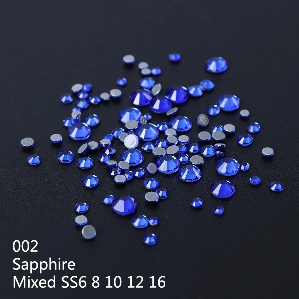 002 1Box DIY Flatback 3D Nail Art Crystal Glitter Rhinestones Nail Art Decoration Diamond White AB Manicure Mixed SS6-16 Size LA995 - Цвет: 002